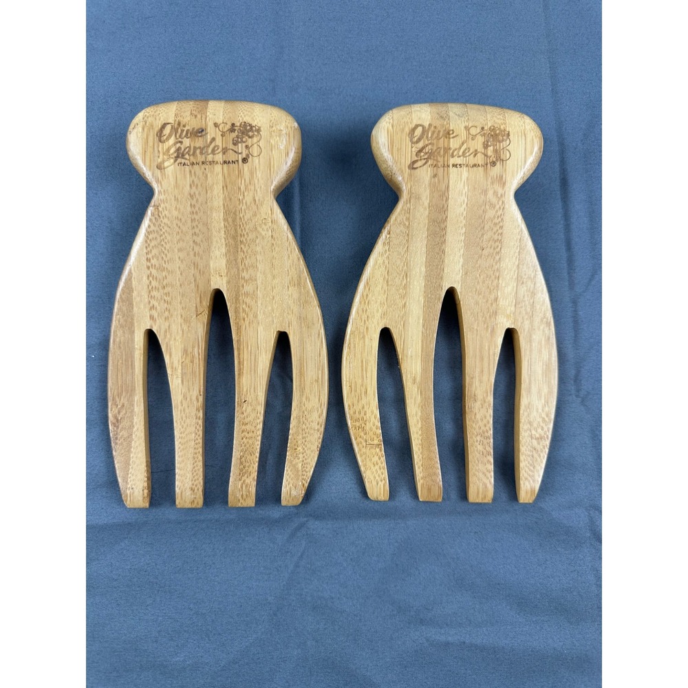 Olive Garden Salad Servers Tongs Set of 2 Natural Wood Kitchen Utensil